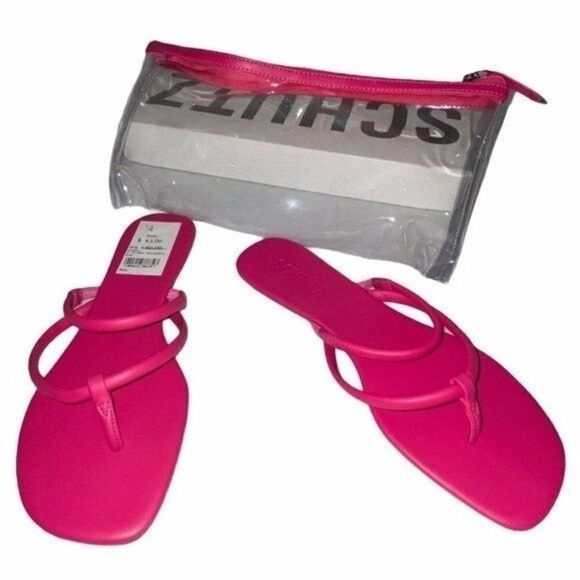 Schutz Vibrant Pink Sitara Sandals with Case Flip Flop Leather Womens Size 6B NW - Picture 1 of 3